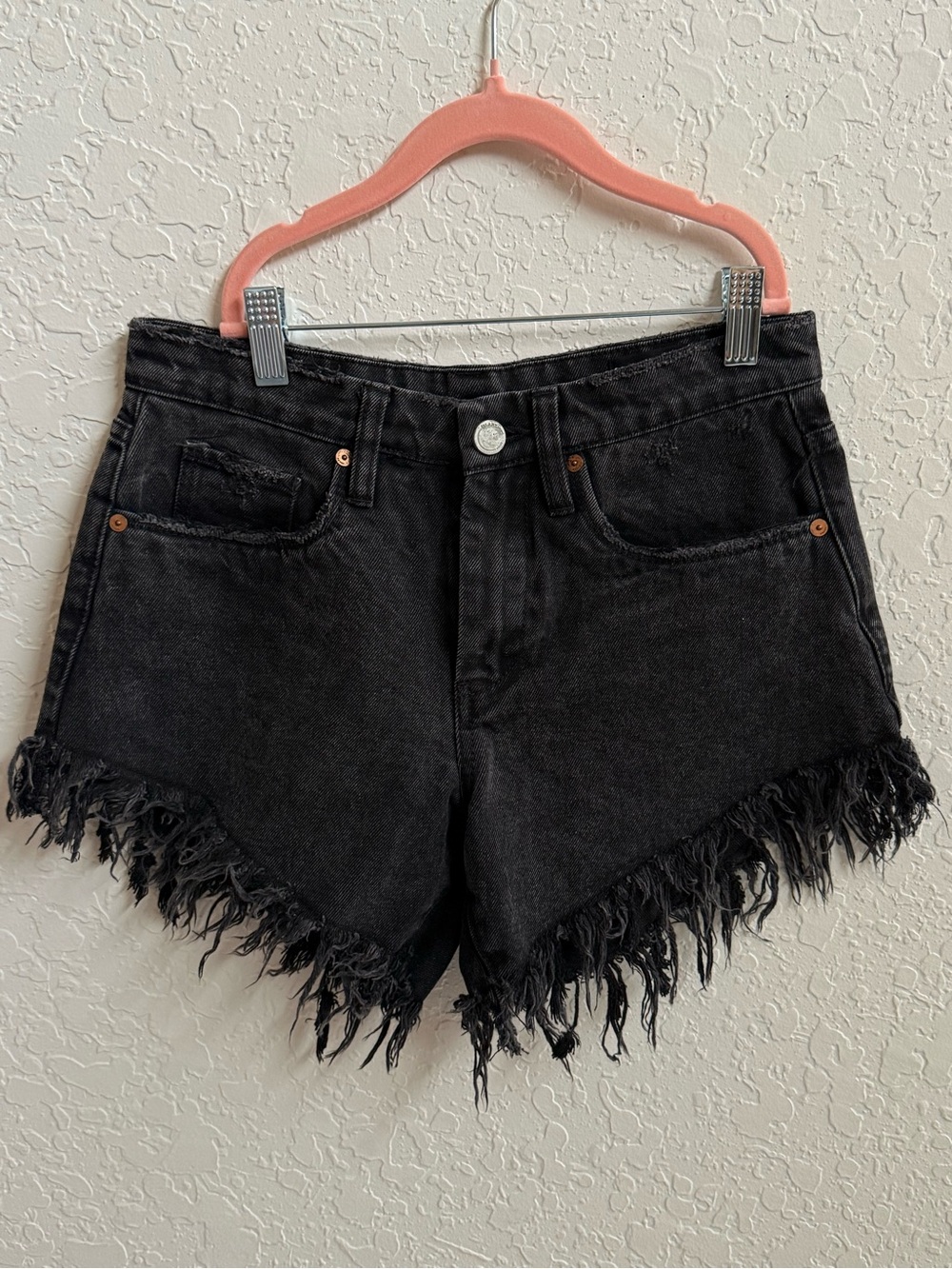 Blank NYC Black Distressed Frayed Hem Denim Shorts